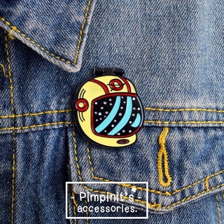 🇹🇭 พร้อมส่ง : 👨🏻‍🚀 เข็มกลัดลายหมวกนักบินอวกาศและมนุษย์ต่างดาว | Openable Astronaut Helmet &amp; Alien Enamel Brooch Pin.