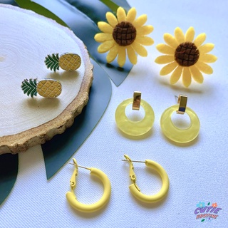 CR✿พร้อมส่ง ต่างหูสีเหลือง yellow ต่างหูน่ารัก ต่างหูแฟชั่น minimal