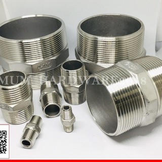 นิปเปิ้ลสแตนเลส เกลียวนอก ข้อต่อเกลียวนอก  (NIPPLE STAINLESS) (ขนาด 1หุน-1-1/4") เกลียวประปา BSPT ( Stainless 304)