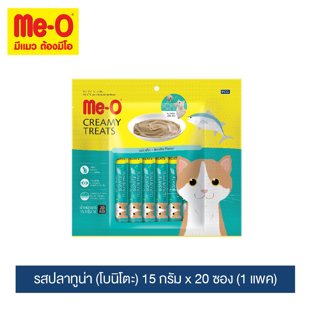 มีโอ ครีมมี่ ทรีต รสโบนิโตะ 15 กรัม x 20 ซอง (1 แพค) / Me-O Cat Creamy Treats Bonito 15g x 20 sachets (1 pack)