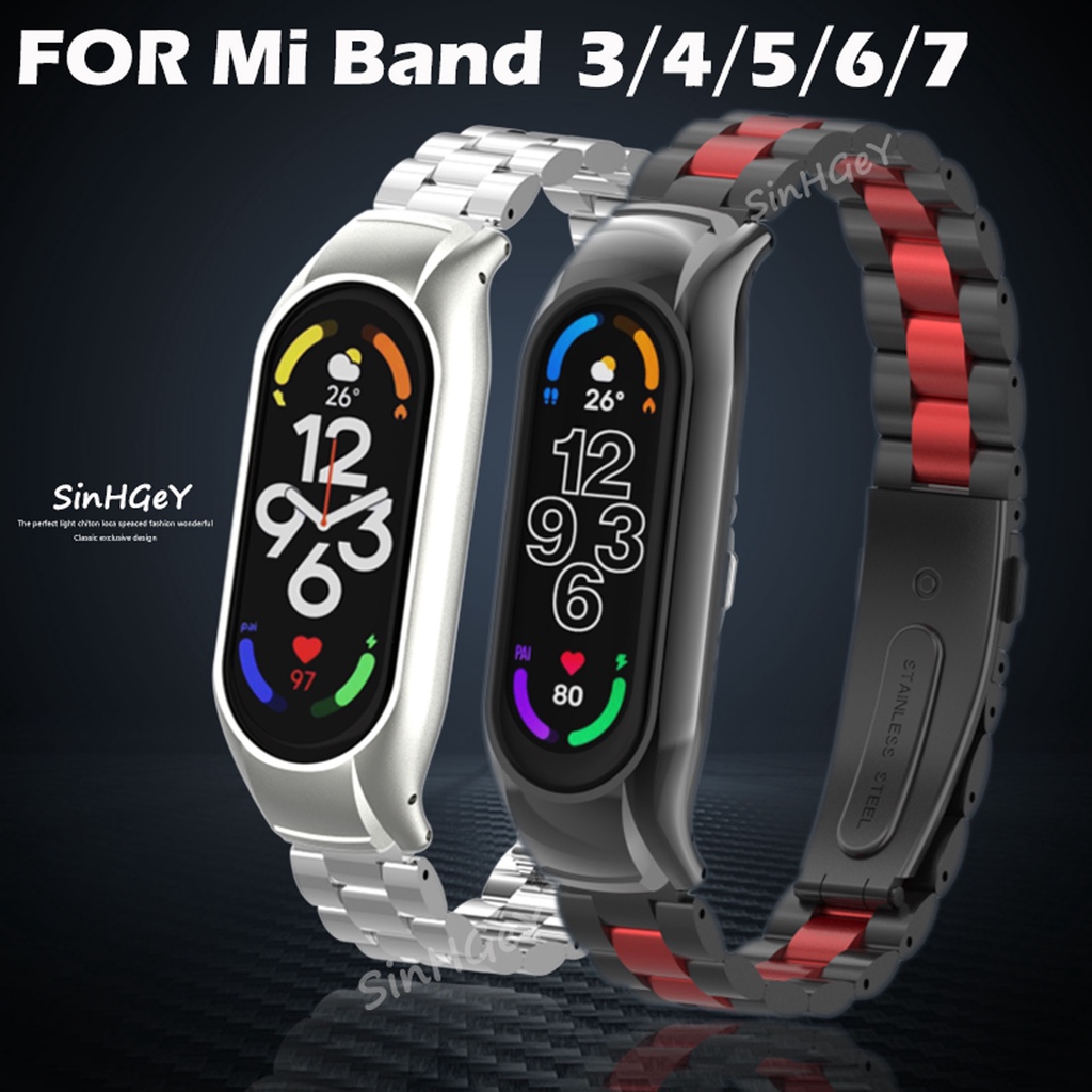 [พร้อมส่ง] สายนาฬิกาข้อมือสเตนเลส โลหะ แบบเปลี่ยน สําหรับ Xiaomi Mi band 7 Mi band 6 5 4 3