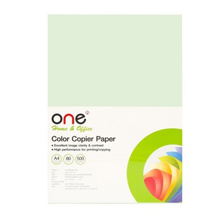 กระดาษสีถ่ายเอกสาร 2 A4 80 แกรม สีเขียวอ่อน 500 แผ่น ONE Copy color paper 2 A4 80 grams Light green 500 sheets ONE