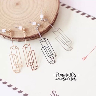 📬 พร้อมส่ง : ต่างหูระย้ามินิมอลสี่เหลี่ยมจัตุรัสและสี่เหลี่ยมพื้นผ้า | Square &amp; Rectangle Minimalist Drop Earring.