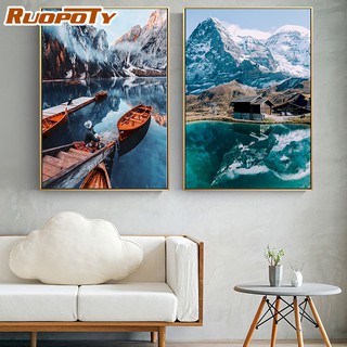 Ruopoty ภาพจิตรกรรมบนผ้าใบ ตามตัวเลข รูปภูเขาหิมะ ขนาด 40x50 ซม. สําหรับตกแต่งบ้าน DIY