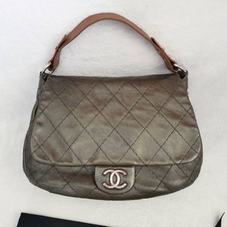 Chanel  On The Road​ Flap​ Dark Grey Quilted Calfskin​ Shoulder Bag