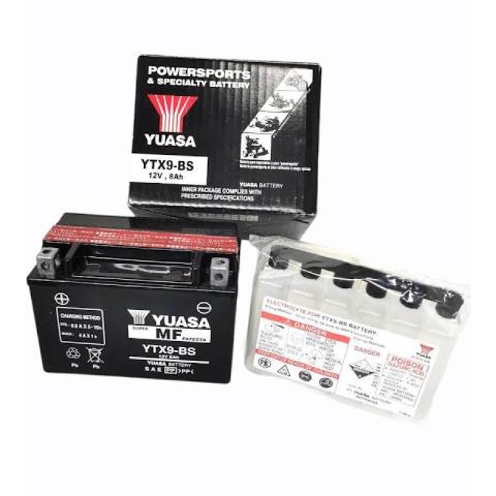 แบตเตอรี่ superbike YUASA YTX9-BS 12V 8Ah เป็นแบตเตอรี่แบบแห้งที่ใช้นวัตกรรม AGM (Absorbent Glass Ma