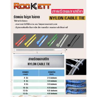 เคเบิ้ลไทร์ / สายรัดพลาสติก Cable Tie Nylon ยีห้อ Rockett ขนาด 4,6 นิ้ว 100 เส้น / ถุง