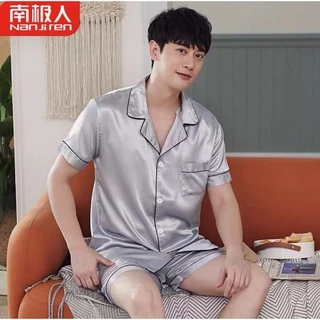 3333-1 ชุดนอนผู้ชายแขนสั้นขาสั้นน่ารักๆผ้าซาตินนิ่มใส่สบาย สีสวยสด สไตล์เกาหลี (สินค้าพร้อมส่ง)