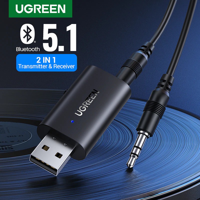 Ugreen 2 in 1 Bluetooth Car Adapter Bluetooth 5.1 Stereo Transmitter Receiver 3.5mm Aux Jack Adapter