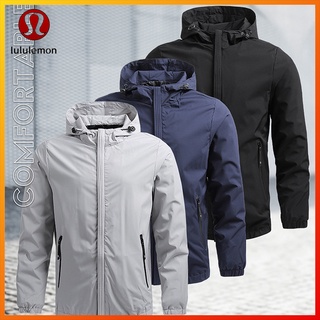 Lululemon เสื้อโค้ทสําหรับผู้ชายแขนยาวมีฮู้ดพิมพ์ลาย Lulu Raymond 1828