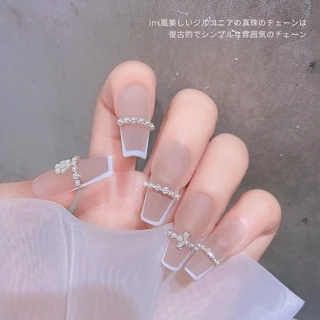 Rou Bao ขายดี โซ่ไข่มุก พลอยเทียม โลหะ หรูหรา สําหรับตกแต่งเล็บ DIY