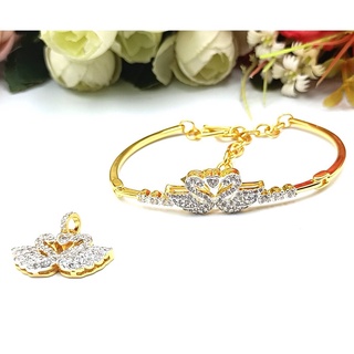 jewelryshop365 k607 สร้อยข้อมือข้อมือหงส์คู่  งานทองไมครอน ฝังเพชร cz     ยาว15.5 ปรับได้