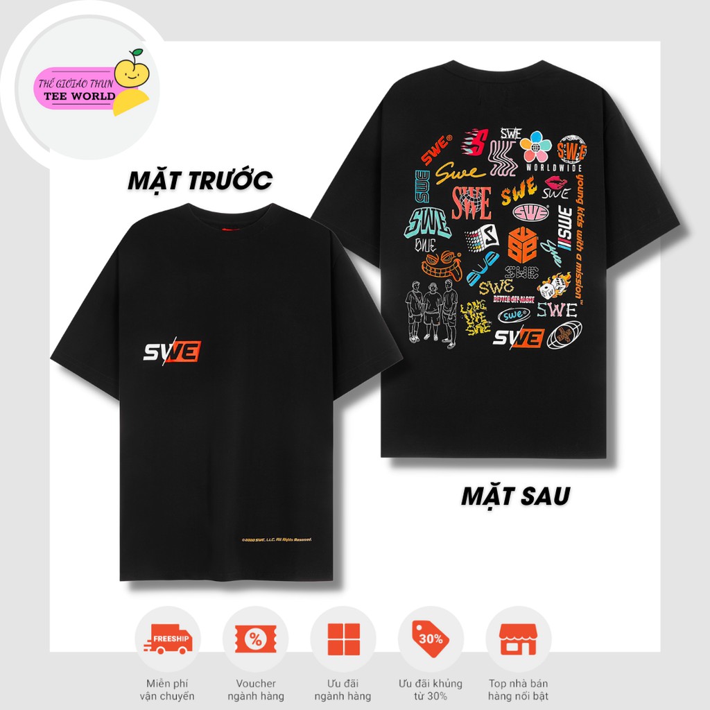 Ulzzang style SWE ทรงหลวมเสื้อยืดแขนสั้นสําหรับผู้ชายและผู้หญิง - เสื้อยืด unisex N7 Tee World SMILE