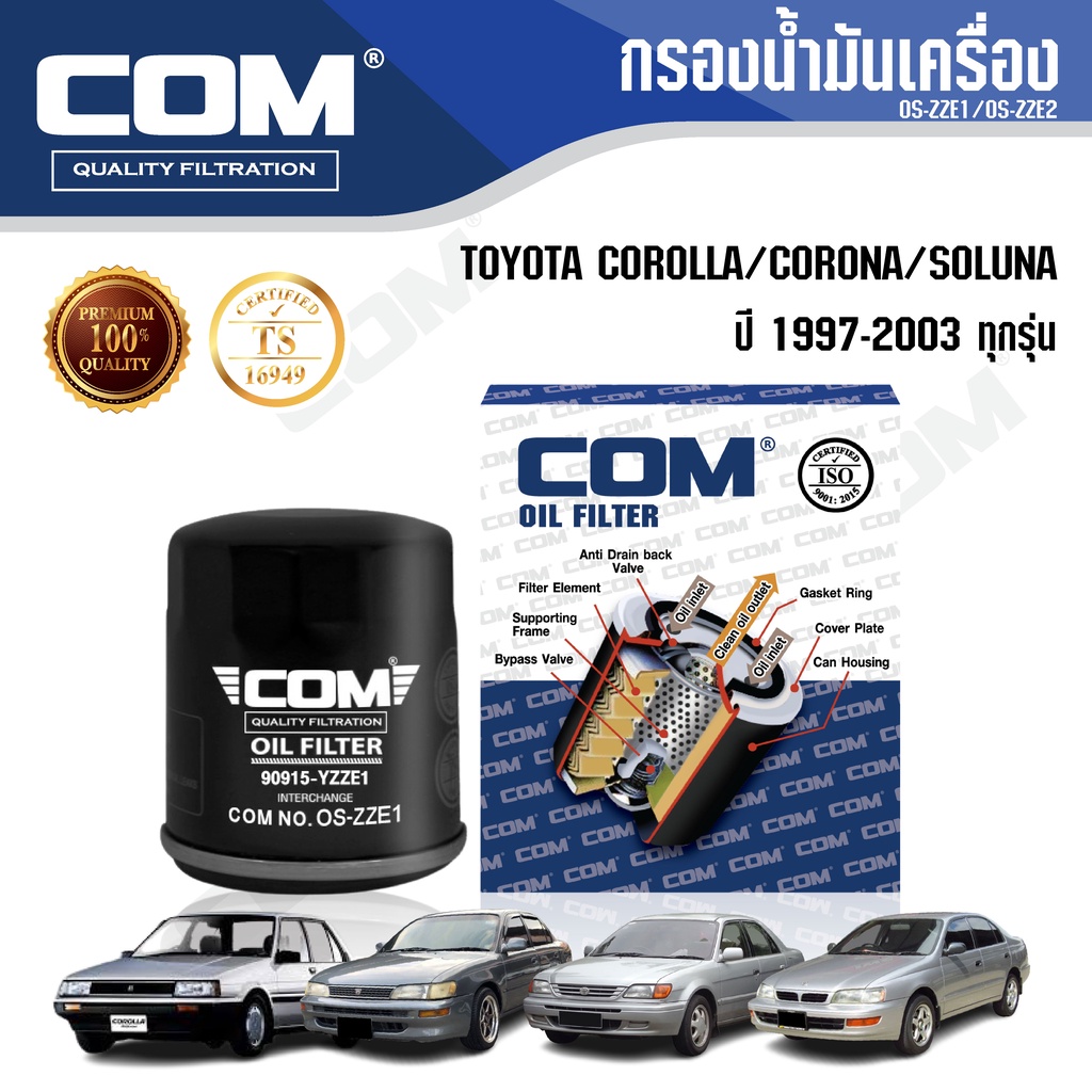 กรองน้ำมันเครื่อง TOYOTA COROLLA โคโรล่า, CORONA โคโรน่า, SOLUNA โซลูน่า 1.5 AL50, ไส้กรอง COM