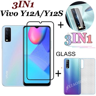 （3 in 1）Vivo Y12A Y12S Y20i V21 V20 Pro V23E S1 Pro ฟิล์มกระจกนิรภัย + ฟิล์มกันรอย +ฟิล์มป้องกันเลนส์ สำหรับ