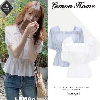 เสื้อเชิ้ตแขนสั้นคอเหลี่ยมสีทึบสไตล์เกาหลี (FR4193)