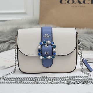 ของแท้ Coach จับคู่สี Disney Princess Series หัวเข็มขัดเพชร Gemma กระเป๋าสี่เหลี่ยมเล็กกระเป๋าสะพายข้างเดียว C1421