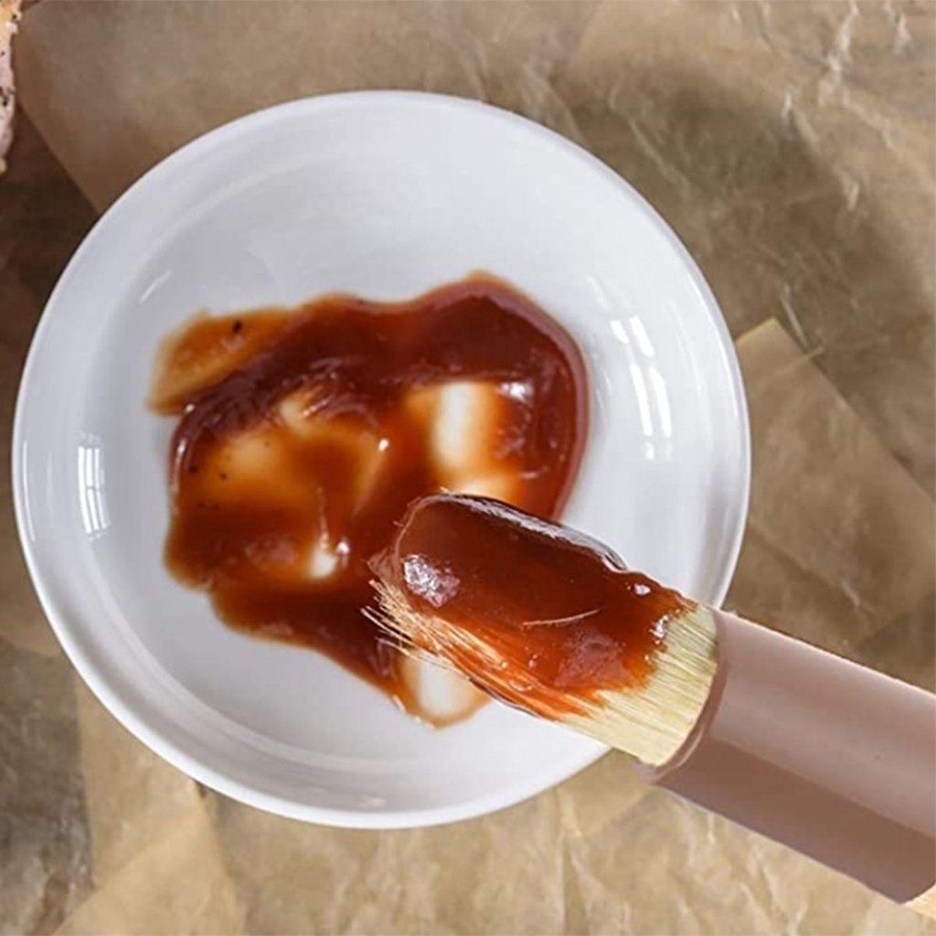 Back2life Basting แปรงบาร์บีคิวทําอาหารด้ามไม้หมูป่าขนแปรงย่างซอส Baster - รูปที่ 2