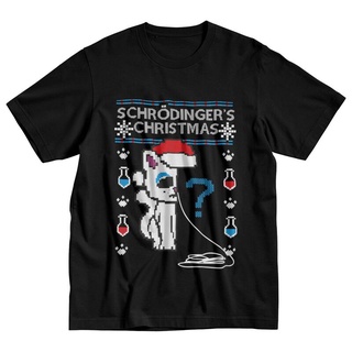 ผ้าฝ้ายคอกลมเสื้อยืดคอกลม แขนสั้น ผ้าฝ้าย พิมพ์ลาย Schrodingers Christmas Cat สําหรับผู้ชายfrom S-4XL