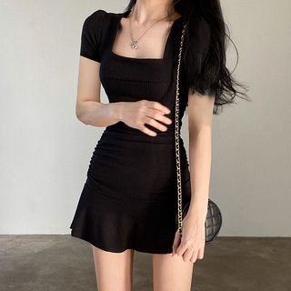 Emily Fashion Shop ชุดเดรสกระโปรง ทรงเอ คอสี่เหลี่ยม แขนพอง เอวแคบ สไตล์ฝรั่งเศส สําหรับสตรี
