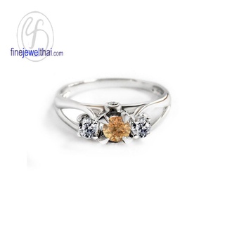 Finejewelthai-แหวนซิทริน-ซิทริน-แหวนCZ-แหวนเงินแท้-แหวนพลอย-พลอยประจำเดือนเกิด-R1224ct (เลือกสีตัวเรือนได้)