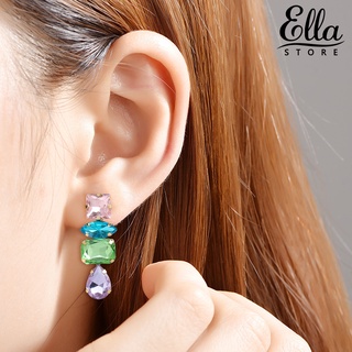 Ellastore123 ต่างหูสตั๊ด รูปหยดน้ํา ประดับพลอยเทียม เครื่องประดับ สําหรับผู้หญิง 1 คู่