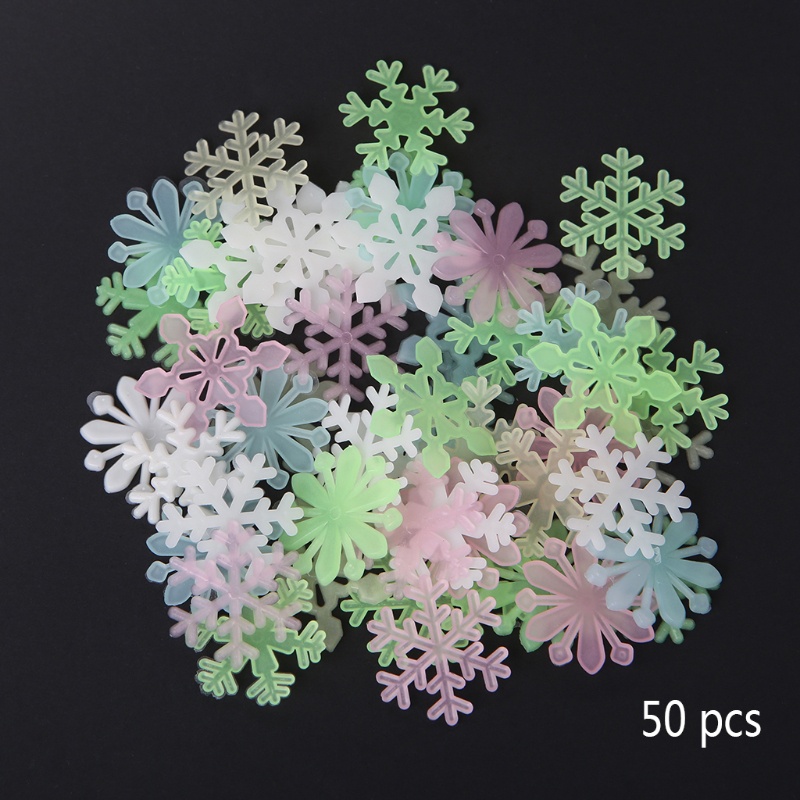 PET 50 ชิ้น 3D Luminous Snowflake Glow In The Dark Light Home Garden Fluorescent Decal