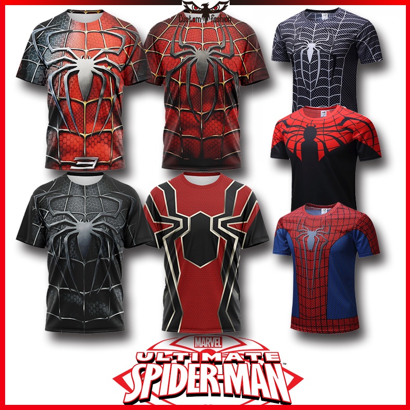 CustomFashion Spiderman เสื้อยืด Marvel Avengers คอสเพลย์เสื้อผ้าเสื้อผ้าแห้งเร็วชายหนุ่ม Oversize เ