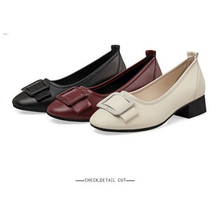 [ดีบอกต่อ] รองเท้าคัทชู หัวกลม หนังนิ่ม 3cm | 35-40 สีดำ/สีไวน์แดง/สีแอปริคอท