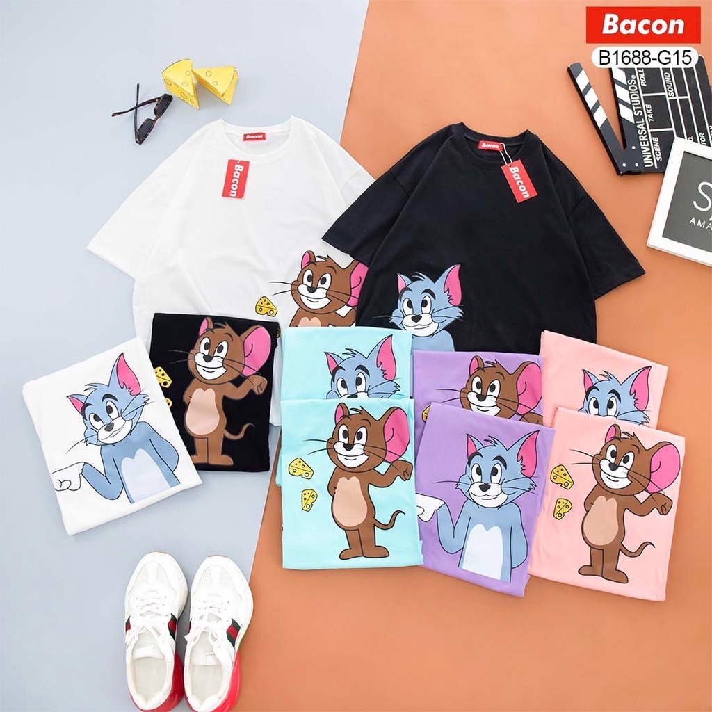 B1688-G15 เสื้อยืด ลาย ทอมแอนด์เจอร์รี  ชนมือกัน Tom And Jerry คอตตอน โอเวอร์ไซส์ oversize เสื้อคู่