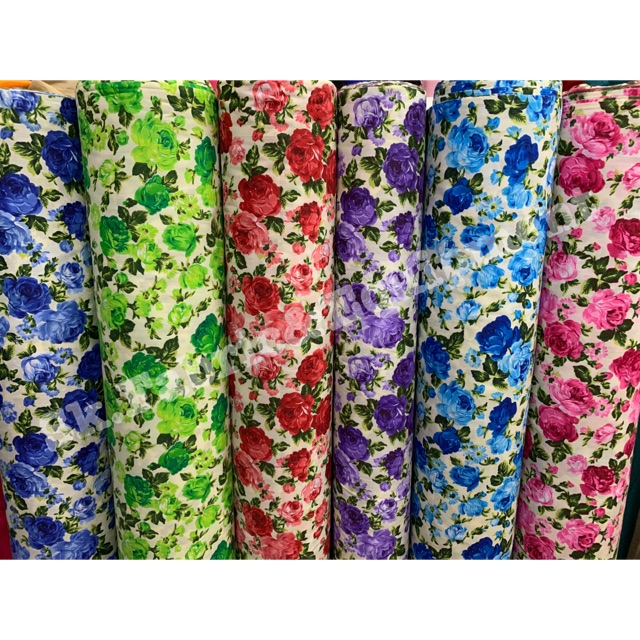 ผ้าคอตตอล ทีซี TC ผ้าเมตร  ลายดอกกุหลาบ  กว้าง45”