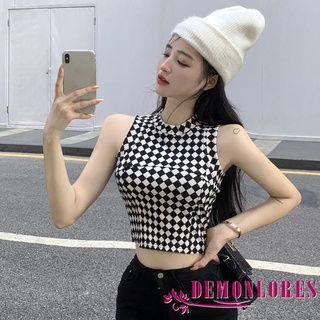 Demq- เสื้อกล้ามผู้หญิง รูปแบบผอม พอดี คอกลม เสื้อผ้าฤดูร้อนสุดเท่