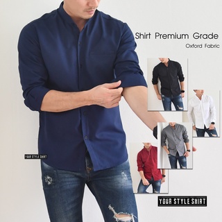 (มี 9 สี) เสื้อเชิ้ตคอจีน แขนยาว สำหรับผู้ชาย ทรงเข้ารูป slim fit ผลิตจากผ้า Oxford Premium Grade เสื้อเชิ้ตแขนยาว