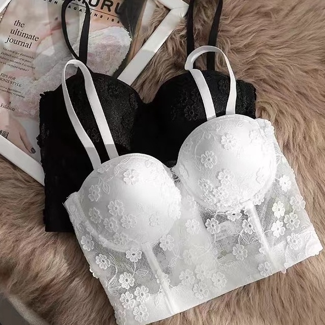 Innobeaut ตาข่าย Push Up Bralet ผู้หญิงรัดตัว Bra เซ็กซี่ลูกไม้ Bralette Tops Vests Plus ขนาดเสื้อกล้ามผู้หญิงสีขาวรัดตัวดอกไม้ลูกไม้ Quatrefoil ดอกไม้ Bustier Corset ลูกไม้เซ็กซี่ To