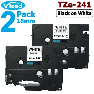 [สต็อกประเทศไทย]2 Pack 18mm Tze241 Black on White Label Tape for Brother PTouch  8M Length TZe241 Tze 241 Compatible wit