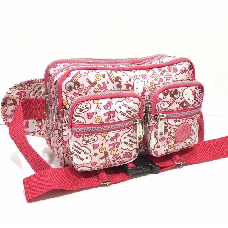 🌈🌸KITTY -(ราคาล้างสต๊อกโกดัง) สีพื้น-doraemon 🐱🌸⚡️ กระเป๋าคาดเอวโดเรม่อนคิตตี้ 10 นิ้ว