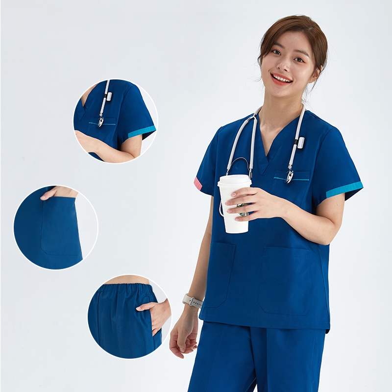 Beauty Salon Nursing Scrub Tops Elastic Waist Pant Unisex High