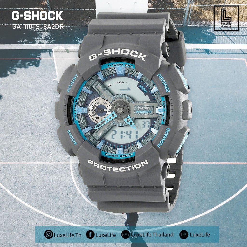 นาฬิกาข้อมือ Casio  รุ่น GA-110TS-8A2DR G-Shock -นาฬิกาข้อมือผู้ชาย สีเทา/ฟ้า สายเรซิ่น (ประกัน CMG)