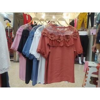 07 เสื้อลายลูกไม้อกแต่งระบาย ขนาดฟรีไซส์