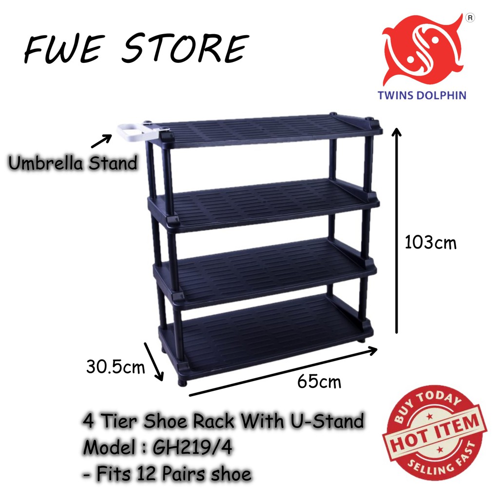 ชั้นวางรองเท้า Twins Dolphin 4 ชั้นพร้อม U-Stand / Rack Kasut GH219/4 (สําหรับ HOME & OFFICE USE) 四层