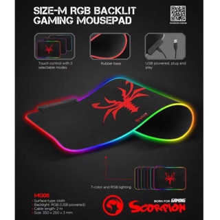 แผ่นรองเม้าท์มีไฟ Marvo Gaming Mouse Pad RGB Black Light (Size M) รุ่น MG-08