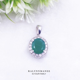 Z6416 จี้พลอยโมราแท้ ( Chrysoprase ) ตัวเรือนเงินแท้ 925 ชุบทองคำขาว