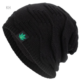 Hequ New Fashion Men Women Winter Hip Hop Punk Black Leaf Beanie Hats