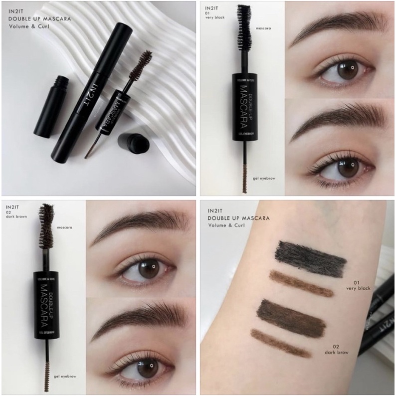 IN2IT Double-up mascara งัดคิ้วสะดุ้งขนตาฟูแท่งเดียวจบเลยย สะดวกมากก ฝั่งมาสคาร่ามีไฟเบอร์ในตัว