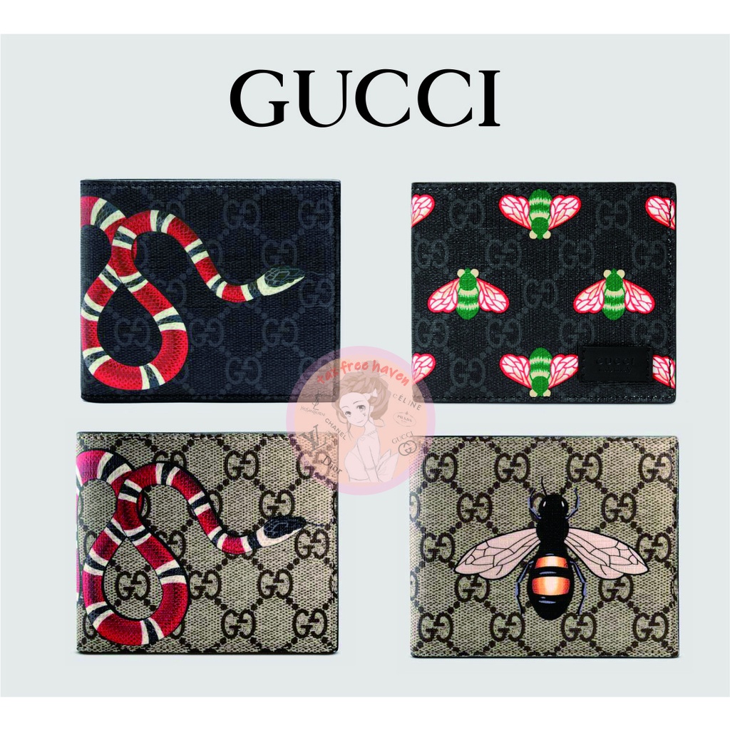 Shopee ถูกที่สุด 🔥100% ของแท้ 🎁 แบรนด์ใหม่ Gucci Bee-Coral Snake Print GG Supreme Canvas Wallet