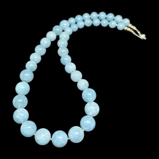 (ใส่โค้ดINCSM4Fเพิ่ม 20) สร้อยคอ หินอะความารีน เม็ดทรงกลม Aquamarine Round Beads Necklace Handmade Gemstone Jewelry