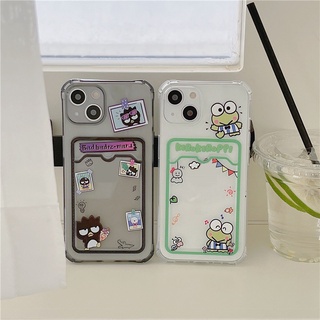 เคสโทรศัพท์มือถือแบบนิ่ม ใส กันกระแทก ลายการ์ตูน Kerokeroppi Bad badtz-maru พร้อมช่องใส่บัตร สําหรับ iPhone 14 Plus 14 Pro MAX 13 Pro MAX 12 Pro 11 Pro MAX XS MAX XR 7 8 Plus