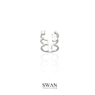 SWAN - Minimal Round Oval Ring แหวนเงินแท้ ฟรีไซส์ ฝังเพชรคิวบิคเซอร์โคเนีย cubic zirconia