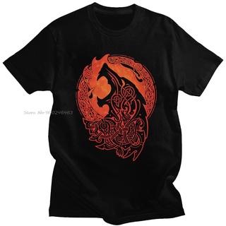 [100% Cotton] เสื้อยืดคอกลม ผ้าฝ้าย พิมพ์ลาย Viking Valhalla Odin Fenrir Son of Loki Monster Wolf สําหรับผู้ชาย