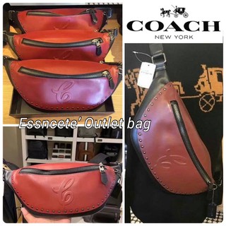 ใบใหญ่ หายากCOACH WARREN BELT BAG WITH SIGNATURE MOTIF AND STUDS QB/CURRANT 13" (L) x 6 1/2" (H)